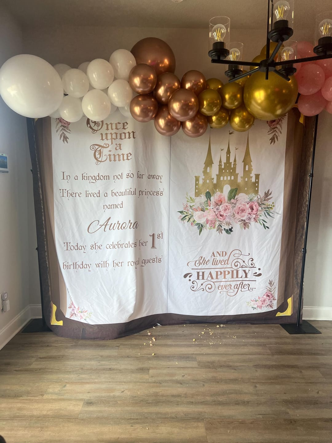 Customer photo review of Rose Gold Princess Birthday Backdrop Dusty Rose Floral Girl Party Decoration Custom Castle Photobooth Fairytale First Birthday decor