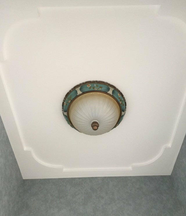 Customer photo review of Blue Resin Ceiling Light, White Glass Shade, Flush Mount