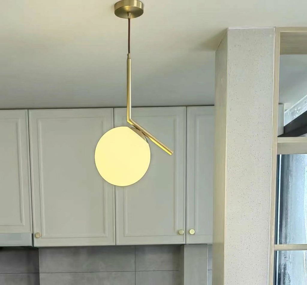 Customer photo review of Globe Pendant Light, White Glass, Brass or Black Stem, 20 cm