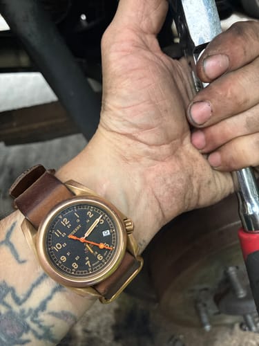 Customer photo review of VOYAGER - 100M Waterproof Bronze Automatic Field Watch | Black