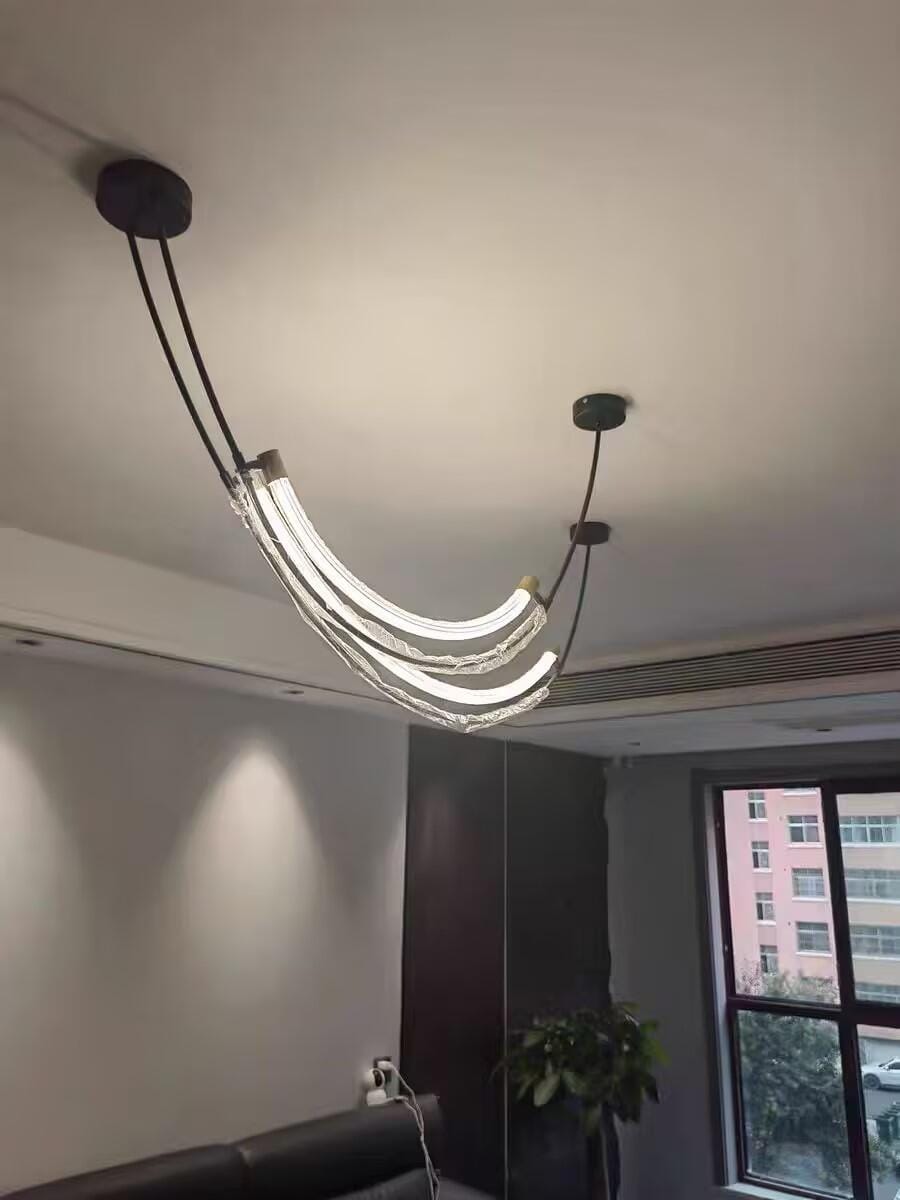 Customer photo review of Linear Pendant Light, Two Staggered LED Bars, Gold or Black