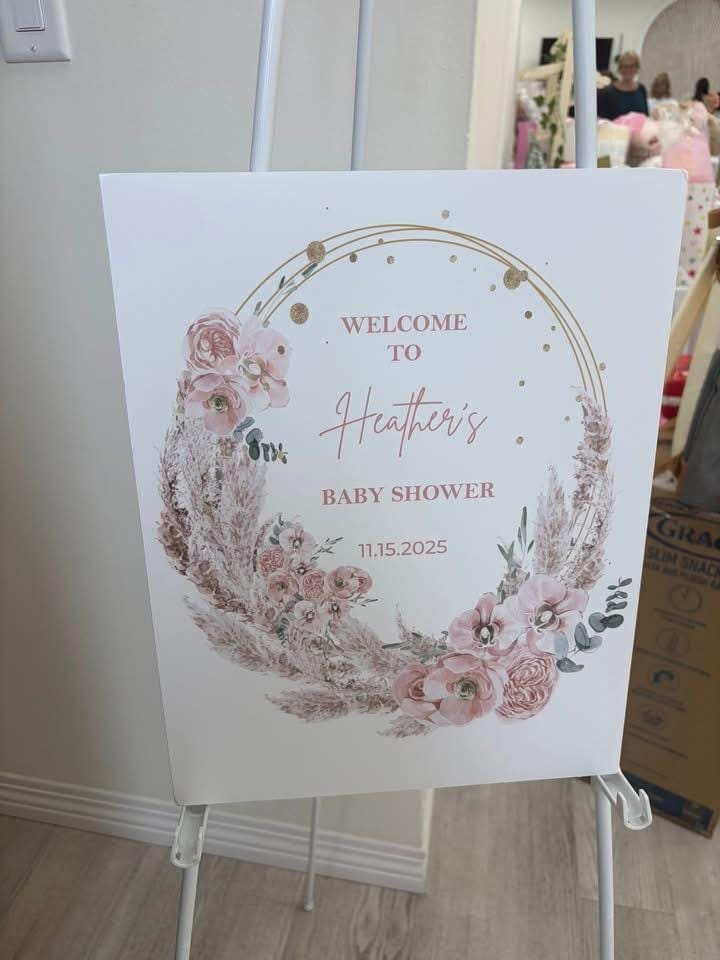 Customer photo review of Pampas Grass Baby Shower Floral Welcome Sign
