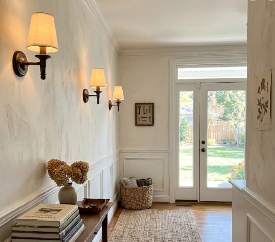 Customer photo review of Antique Brown Wall Light, Candle Style Fabric Shade, Wall Sconce