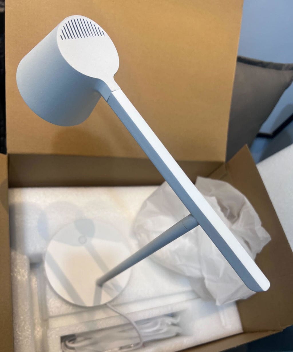 Customer photo review of Modern Table Lamp, Aluminium, Slanted Shade, Switchable Colour LED