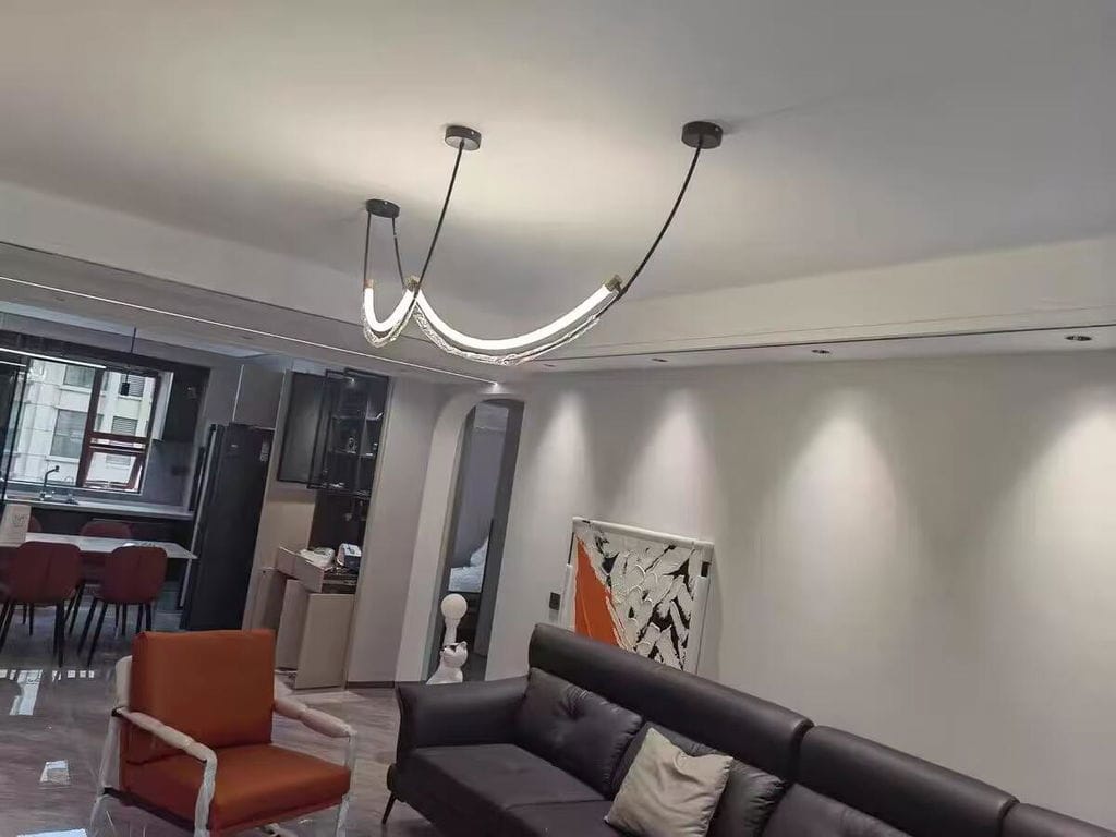 Customer photo review of Linear Pendant Light, Two Staggered LED Bars, Gold or Black
