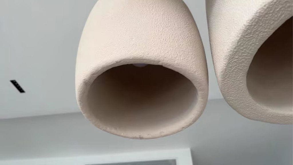 Customer photo review of Barrel Pendant Light, Beige Polystyrene Shade, Adjustable Cable