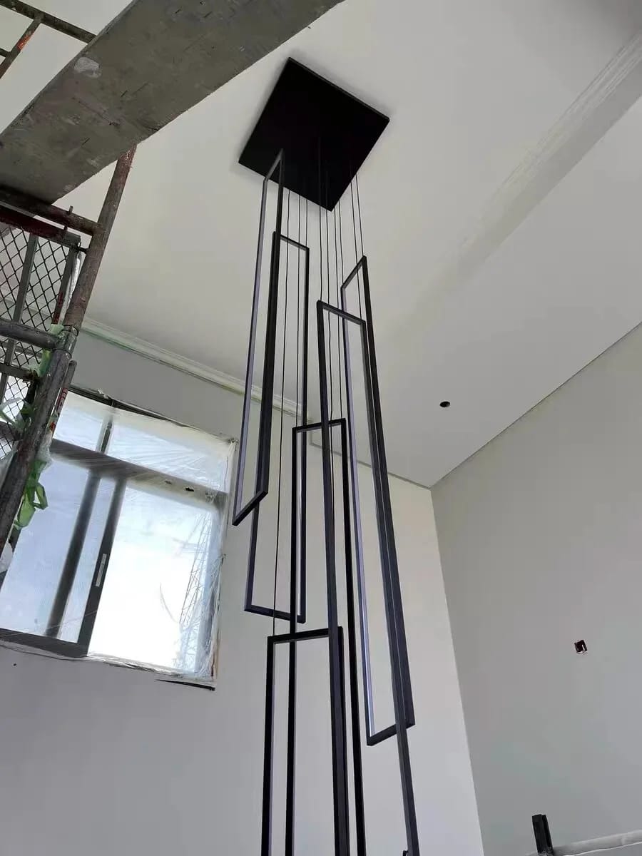 Customer photo review of Black Acrylic Chandelier for Stairwell, Integrated LED, 150–200 cm