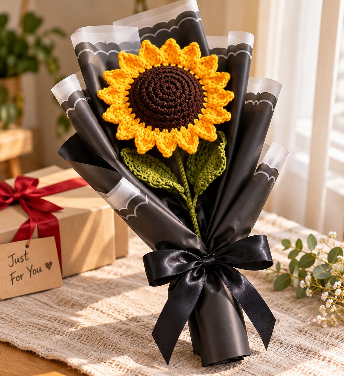 Customer photo review of Sunehri Bloom – Handmade Crochet Sunflower Bouquet
