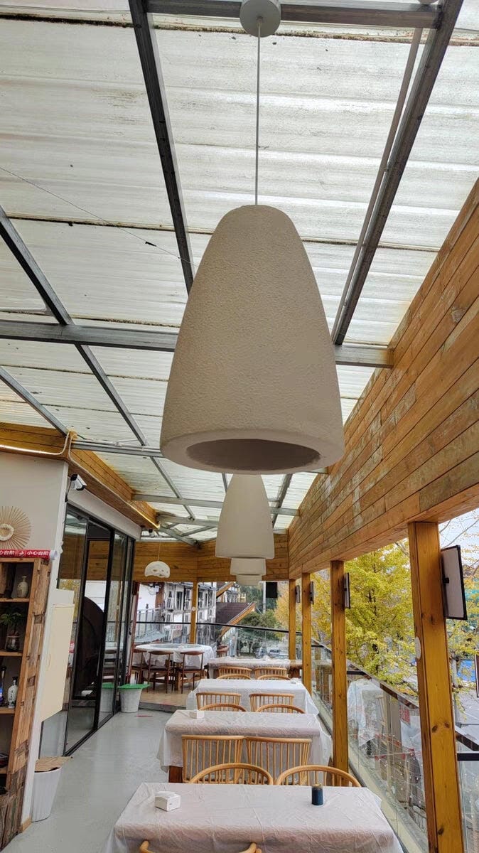 Customer photo review of Barrel Pendant Light, Beige Polystyrene Shade, Adjustable Cable