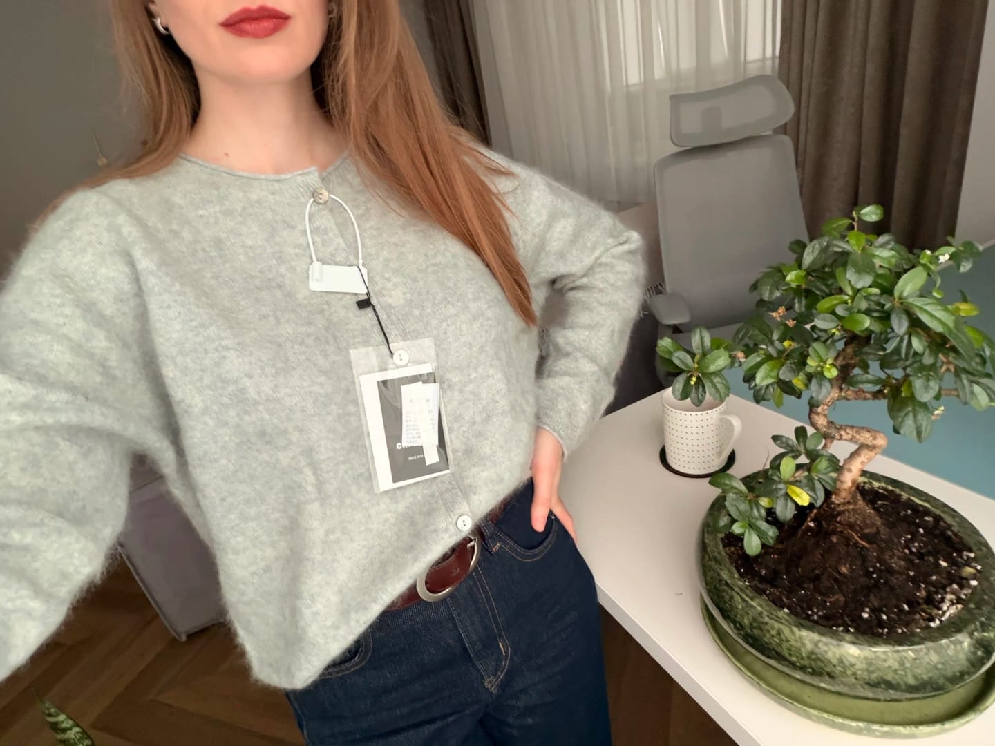 Customer photo review of Relaxed Button-Front Knit Cardigan