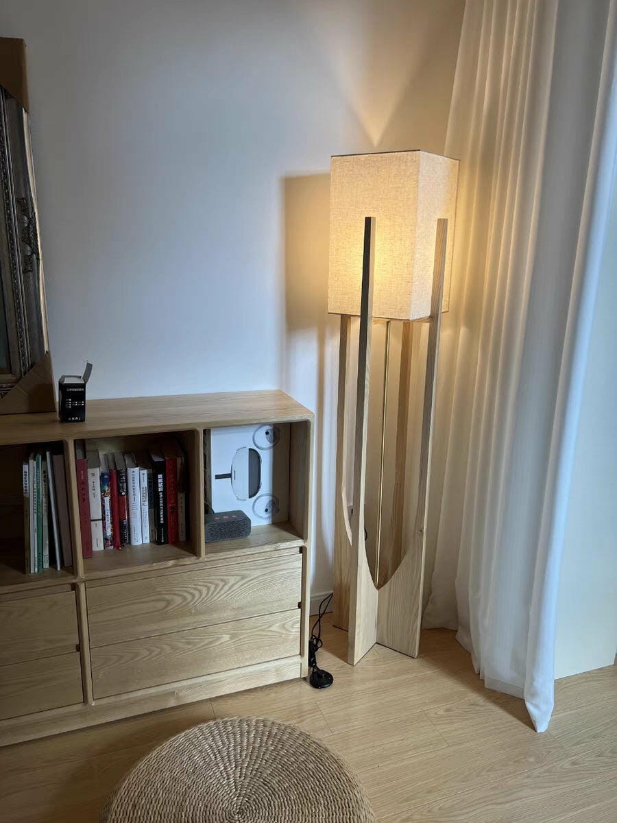Customer photo review of Ash Wood Floor Lamp, White Fabric Shade, 145 cm, Inline Switch