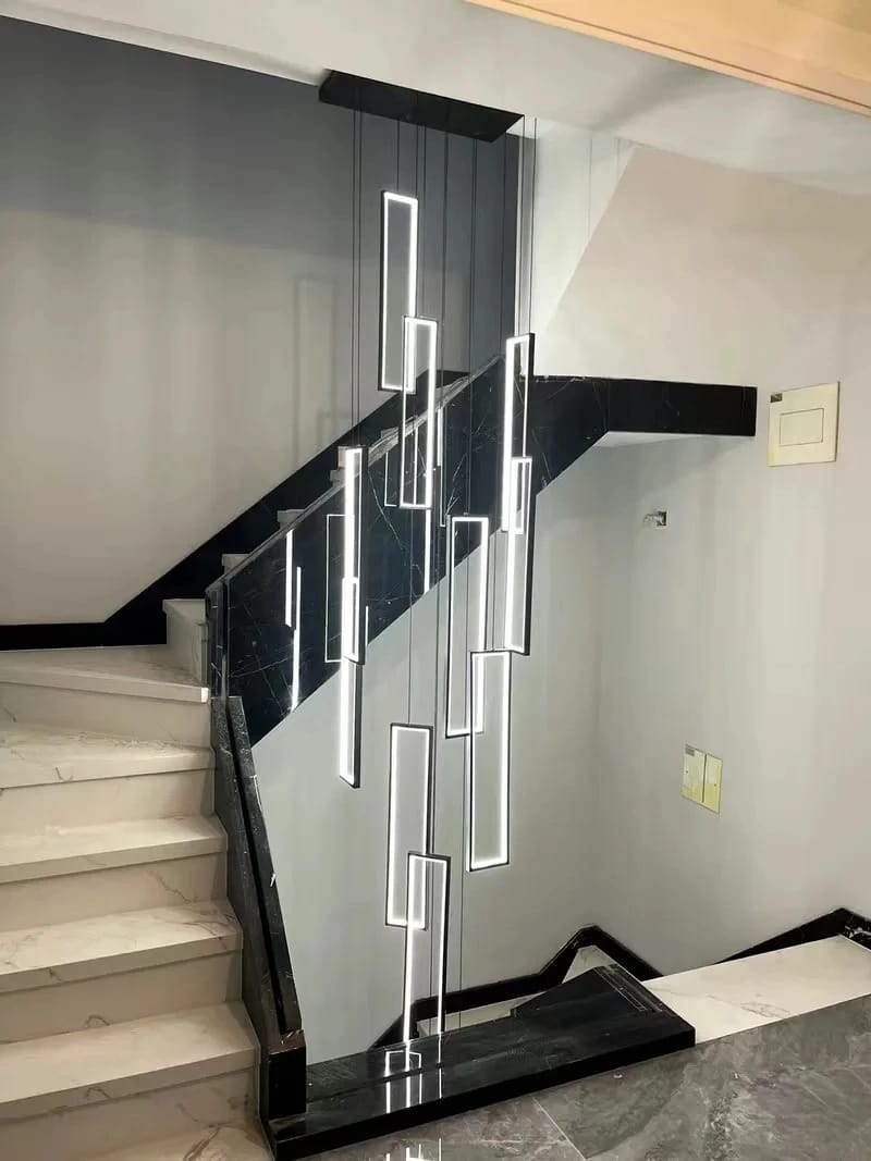 Customer photo review of Black Acrylic Chandelier for Stairwell, Integrated LED, 150–200 cm