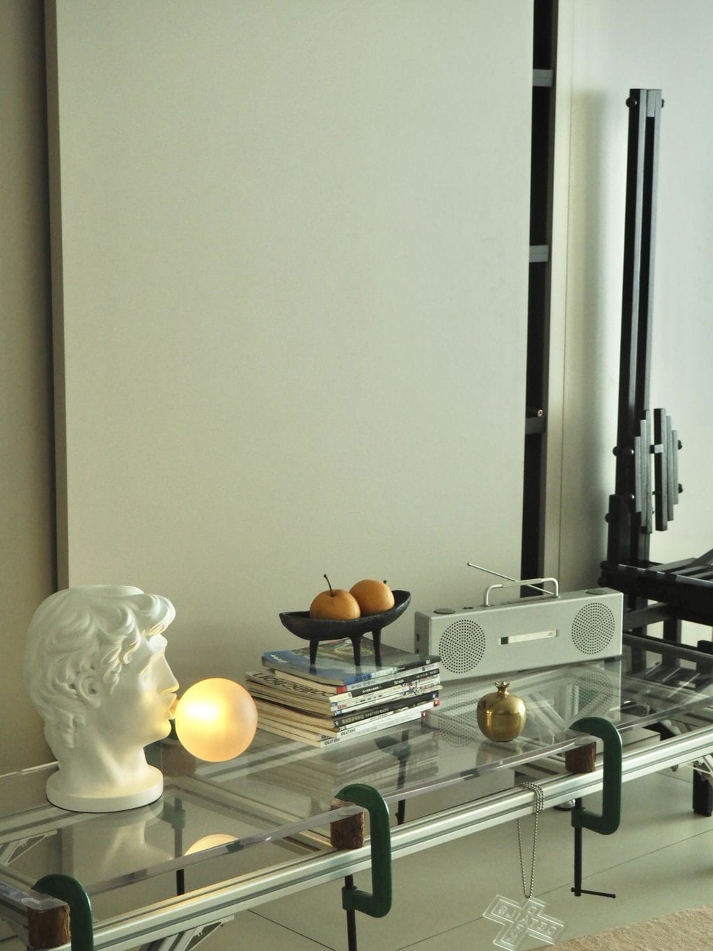 Customer photo review of Glass Table Lamp, Pink Bubble Shade, White Resin Body, 42 cm