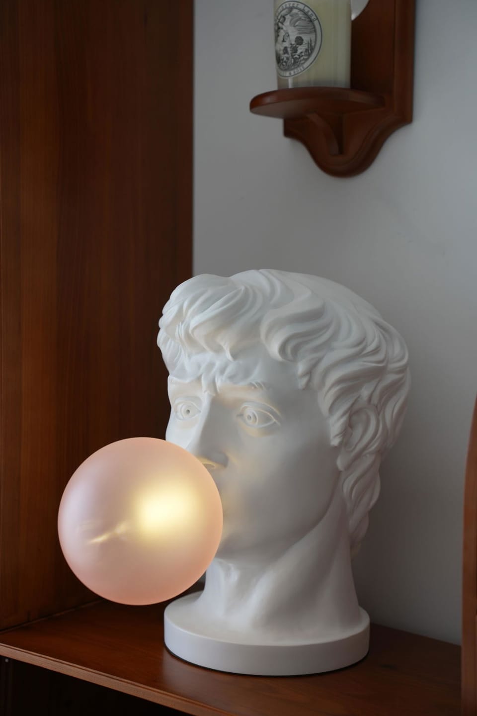 Customer photo review of Glass Table Lamp, Pink Bubble Shade, White Resin Body, 42 cm