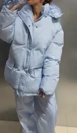 Customer photo review of Striped Padded Coat & Straight-Leg Pants Set