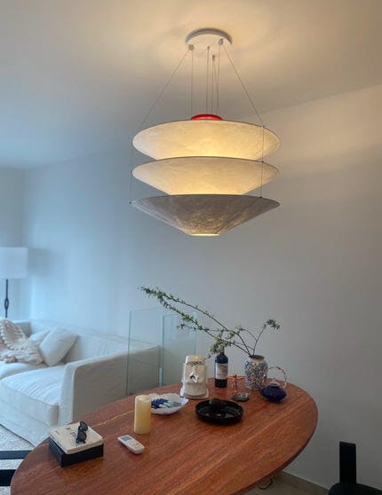 Customer photo review of Paper Pendant Light, Three Crinkled Shades on Metal Cables