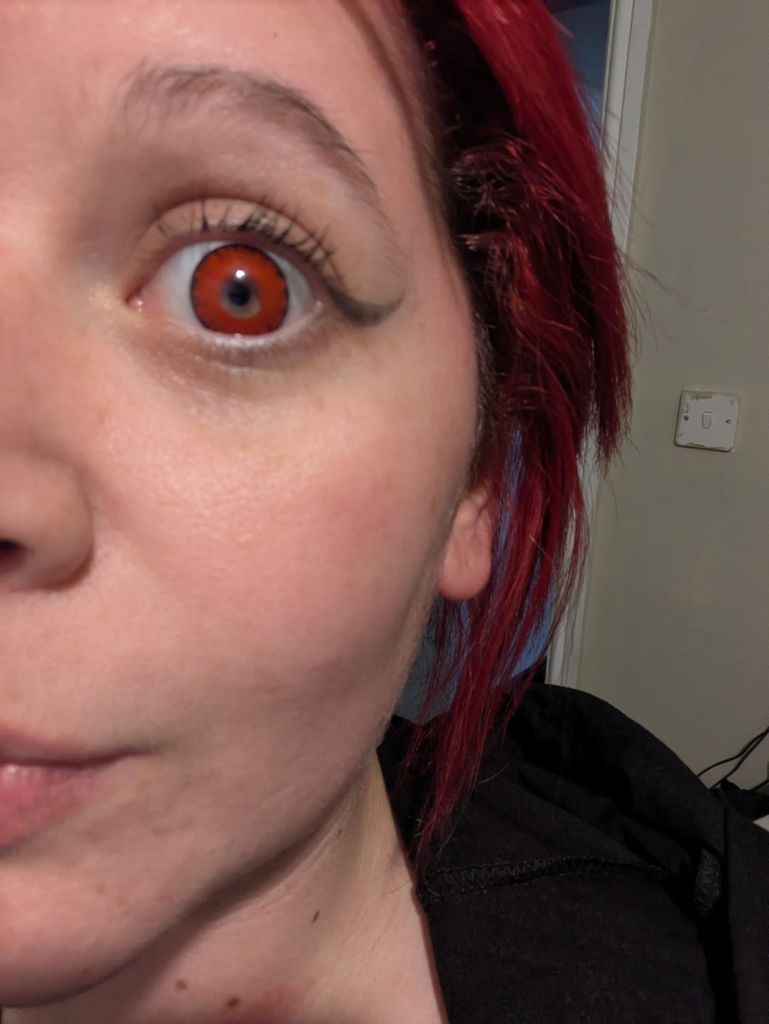 Customer photo review of Cosplay Lucifer's Eye Red Prescription Coloured Contact Lenses