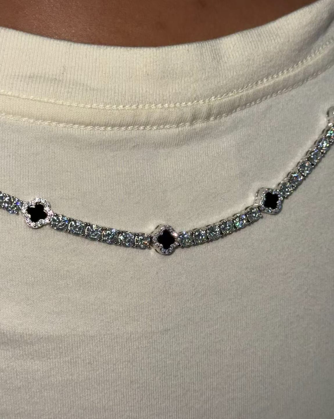 Customer photo review of GL Black Onyx Clover 925 Silver Moissanite 3mm 5mm Tennis Chain