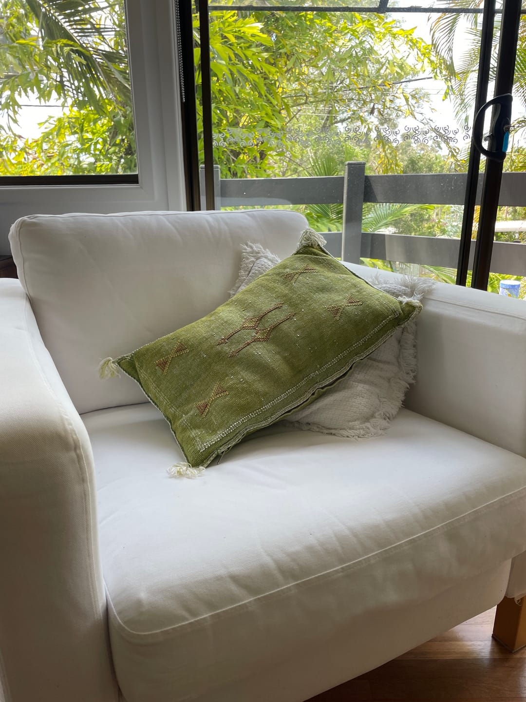 Customer photo review of Premium Moroccan Cactus Silk Lumbar Cushion | Pistachio