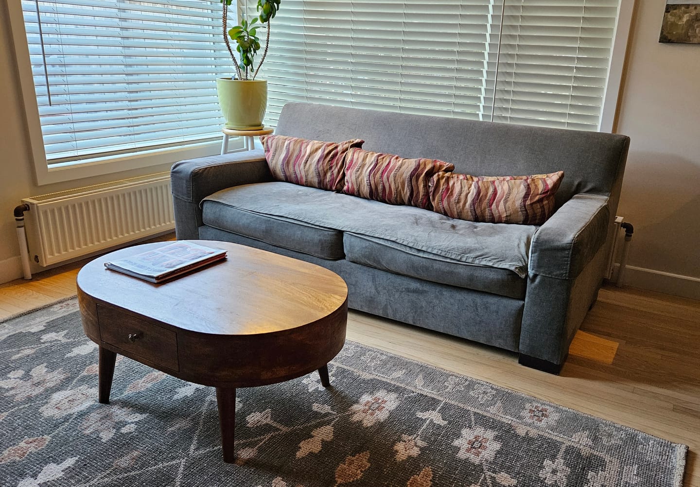 Customer photo review of Chestnut Rounded Coffee Table - Solid Mango Wood with Drawer