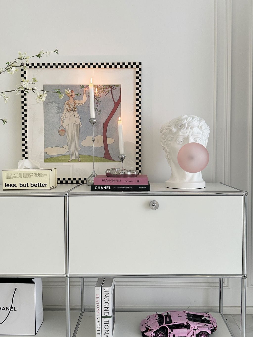 Customer photo review of Glass Table Lamp, Pink Bubble Shade, White Resin Body, 42 cm
