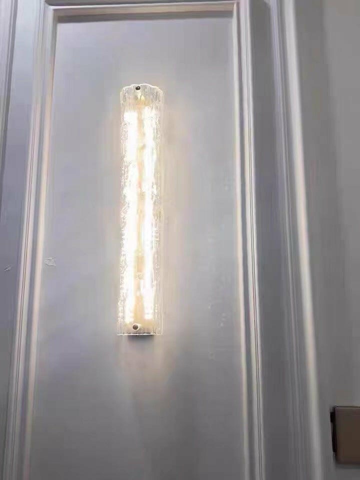 Customer photo review of Brass Wall Light, Clear Textured Glass, Wall Sconce, Integrated LED