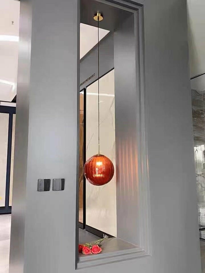 Customer photo review of Ribbed Glass Pendant Lamp, Mouth-Blown, Adjustable Cable