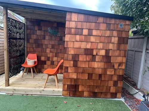Customer photo review of Eir (2,6m2 | 1,8x1,6m |44mm) Compact Garden Sauna Set - 6kw Heater and Roofing Felt Included