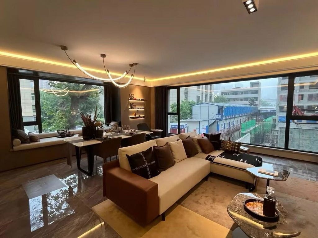 Customer photo review of Linear Pendant Light, Two Staggered LED Bars, Gold or Black