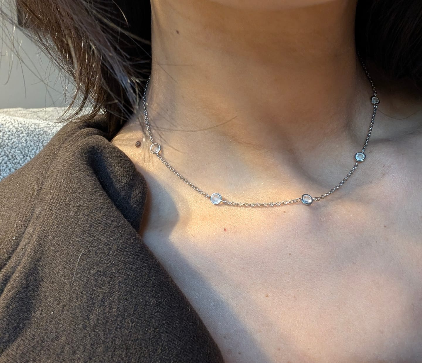 Customer photo review of Diamond Bezel Satellite Necklace