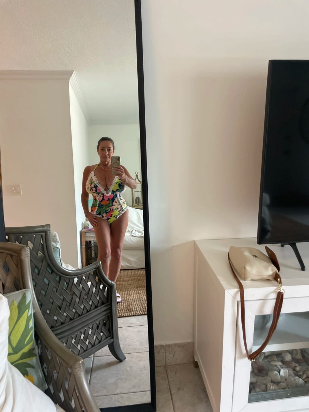 Customer photo review of Emoswim - Womens One Piece Halter V-Neck Printing Lace Adjustable Back Straps Sexy Swimsuit