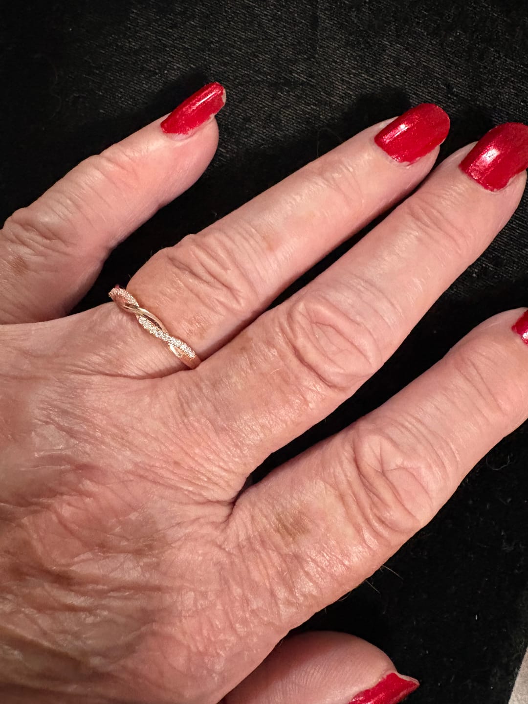 Customer photo review of Twisted Vine Moissanite Half Eternity Wedding Band Stackable Ring