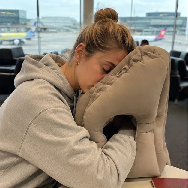 Customer photo review of HushBound Travel Pillow – Real Sleep Sitting Up, Inflates in Seconds