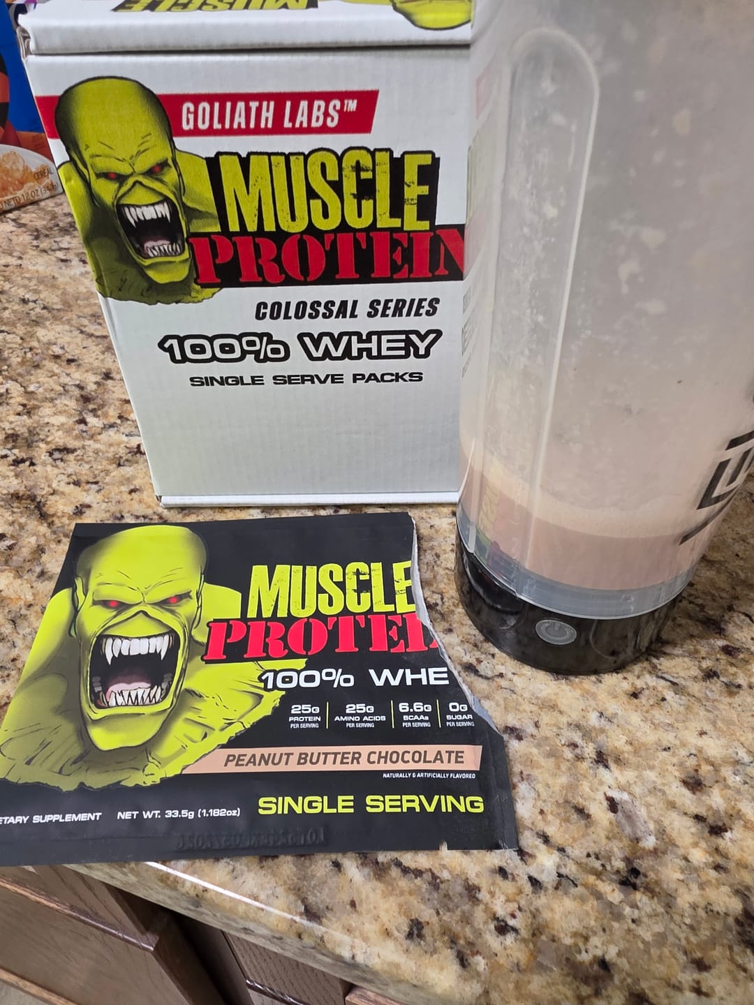 Customer photo review of Whey Protein Powder Travel Single Serving