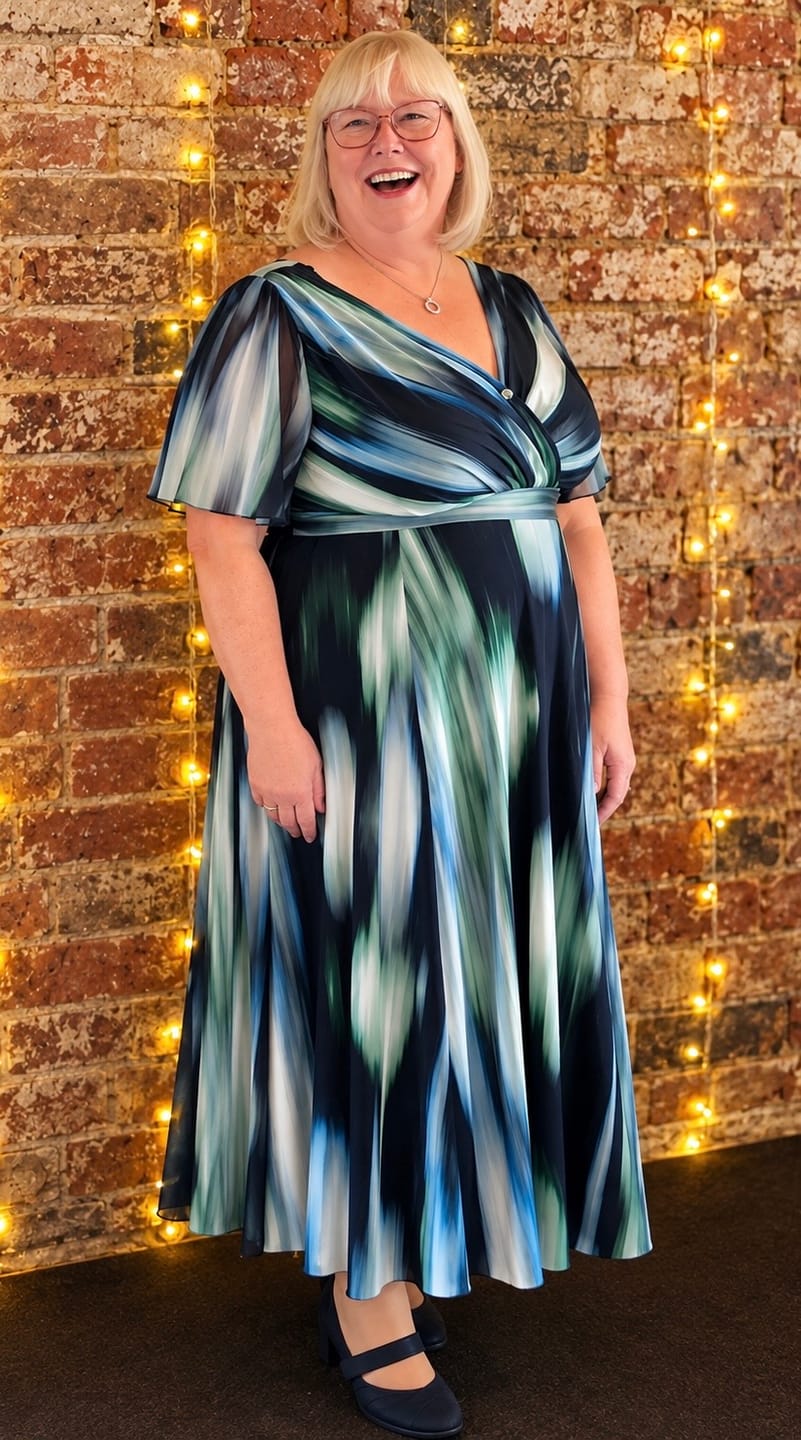 Customer photo review of Victoria Green Ikat Angel Sleeve Mesh Long Midi Dress