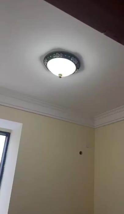 Customer photo review of Blue Resin Ceiling Light, White Glass Shade, Flush Mount