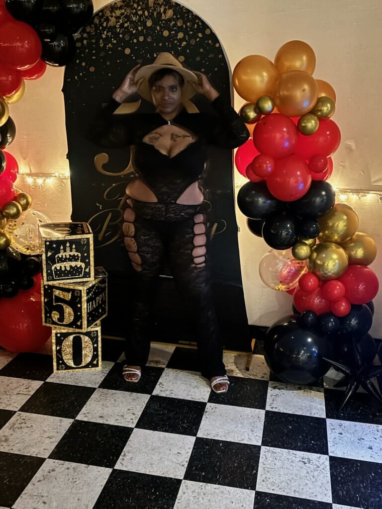 Customer photo review of Alyson Lace Side Cut Out Jumpsuit