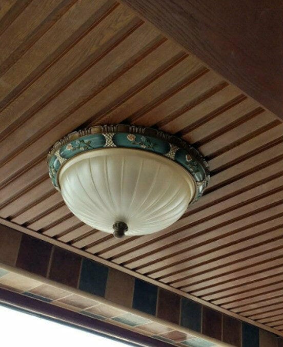 Customer photo review of Blue Resin Ceiling Light, White Glass Shade, Flush Mount
