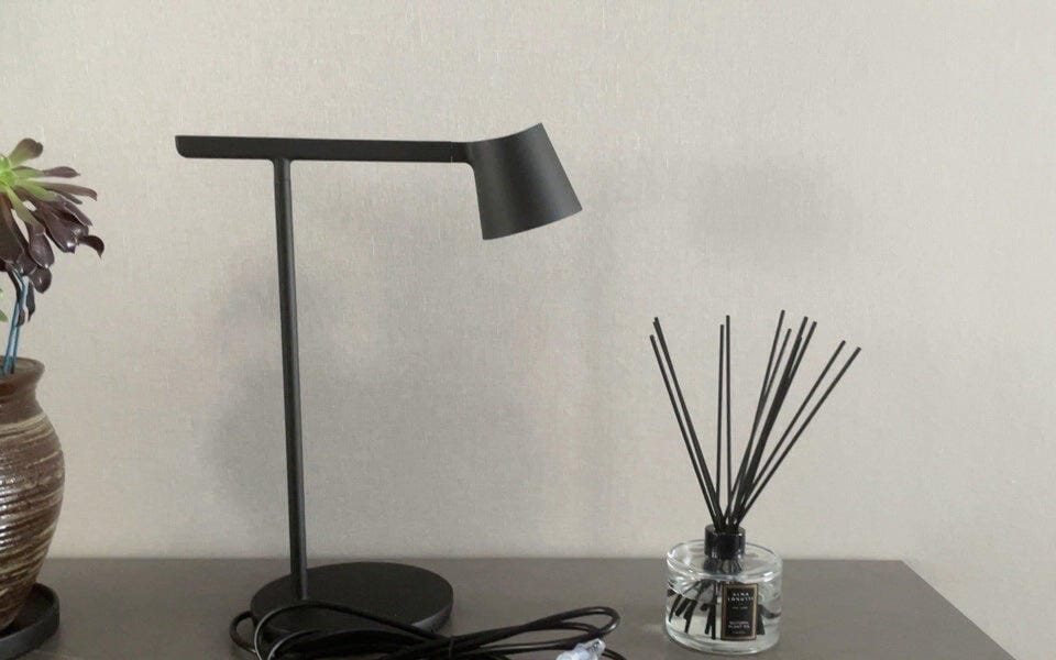 Customer photo review of Modern Table Lamp, Aluminium, Slanted Shade, Switchable Colour LED