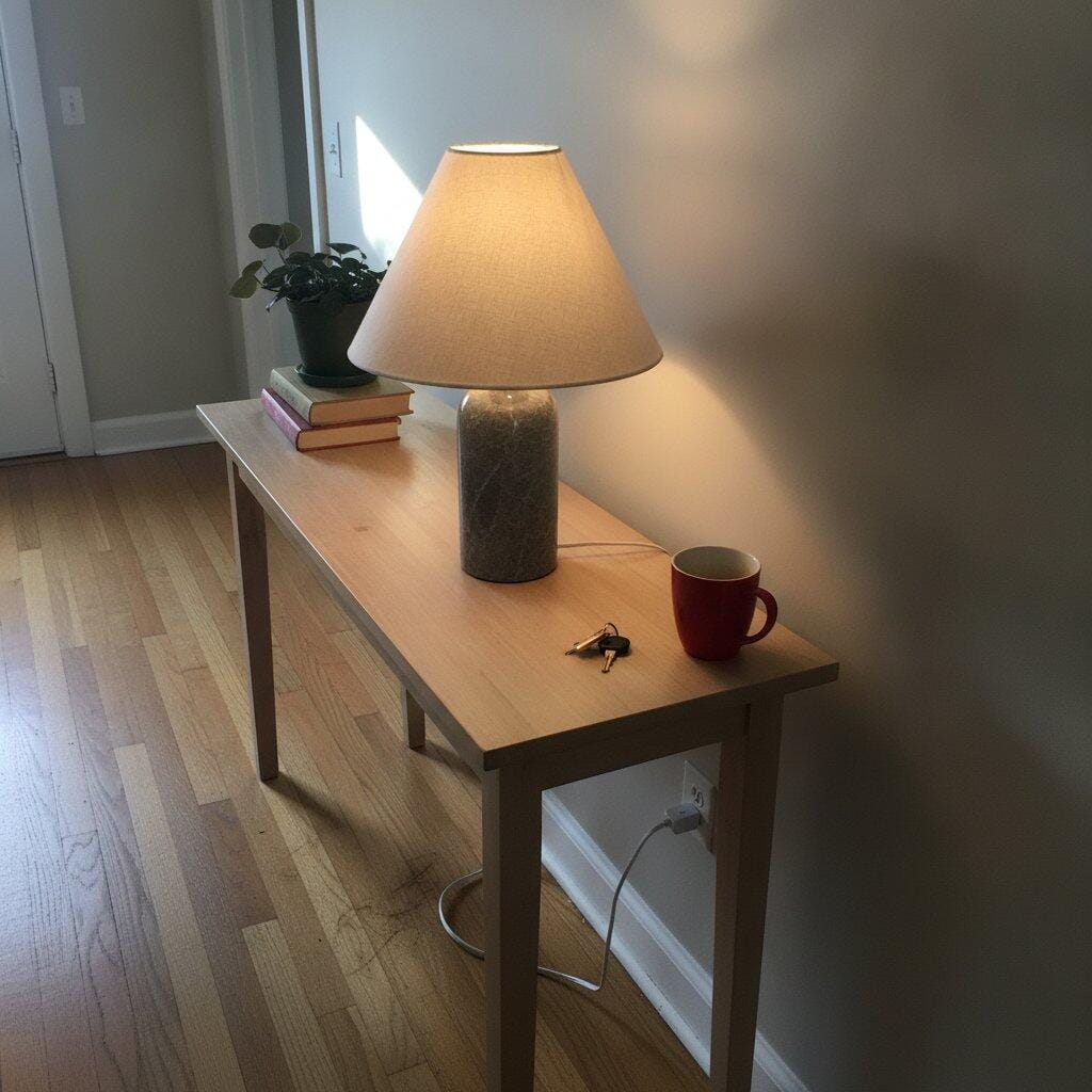 Customer photo review of Marble Table Lamp, Linen Cone Shade, Plug In, 39 cm Tall