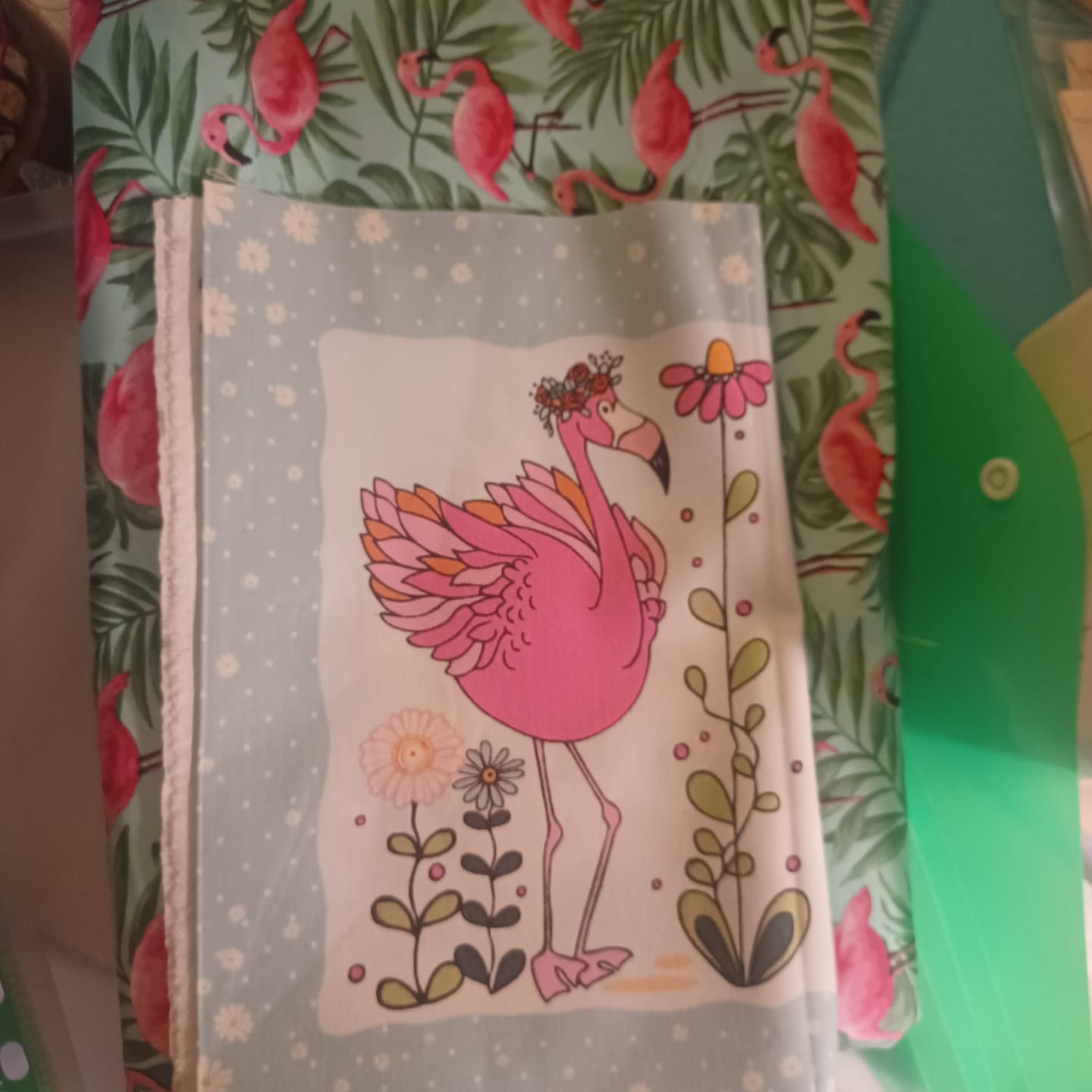 Customer photo review of Flamingos on Palm Leaves - 100% Cotton 43/44 width - Fabric Traditions