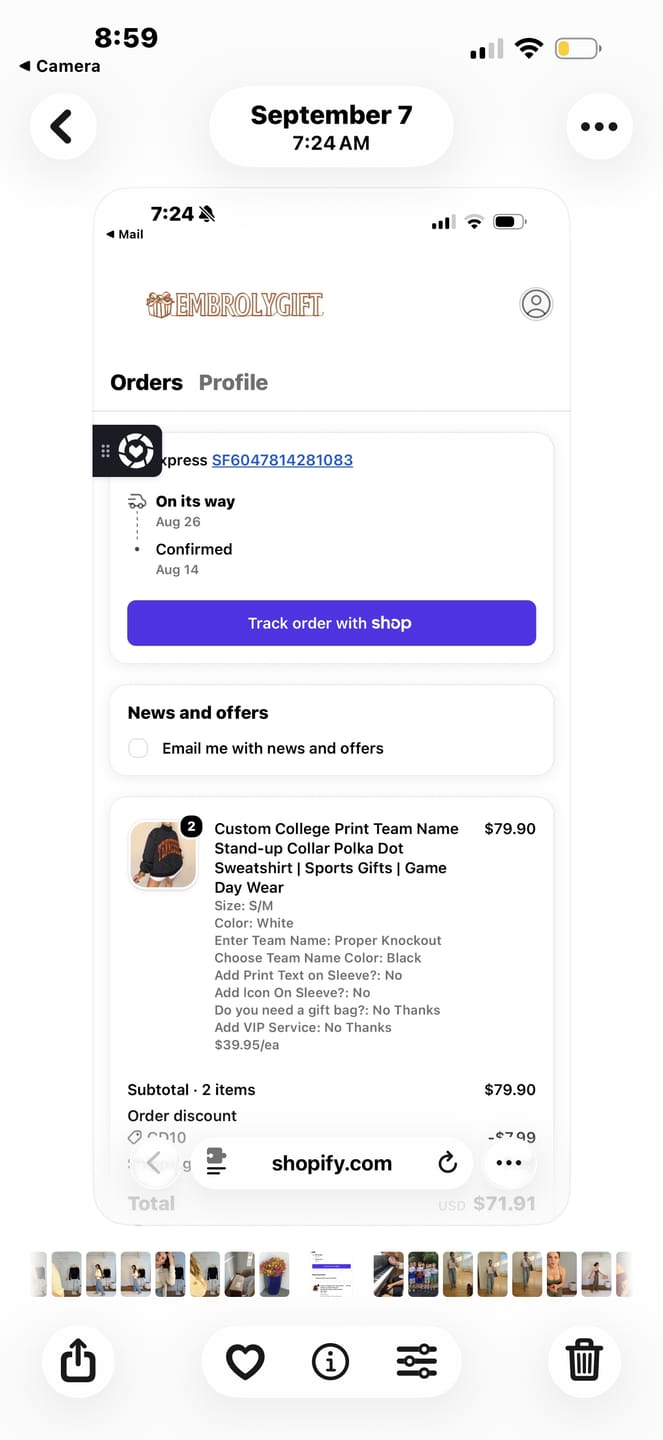 Customer photo review of Custom College Print Team Name Stand-up Collar Polka Dot Sweatshirt | Sports Gifts | Game Day Wear
