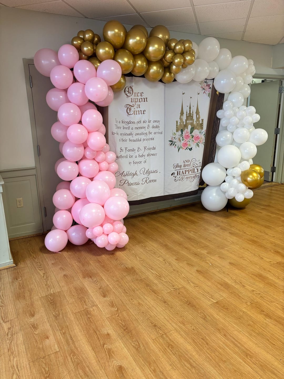 Customer photo review of Baby Shower Backdrop Blush Pink Floral Princess Fairytale Decor Royal Shower Little Princess Once Upon A Time Castle Baby Shower Banner
