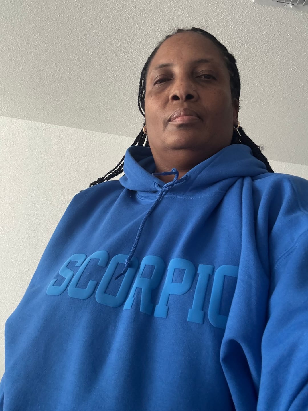 Customer photo review of Royal Blue Zodiac Puff Print Hoodie