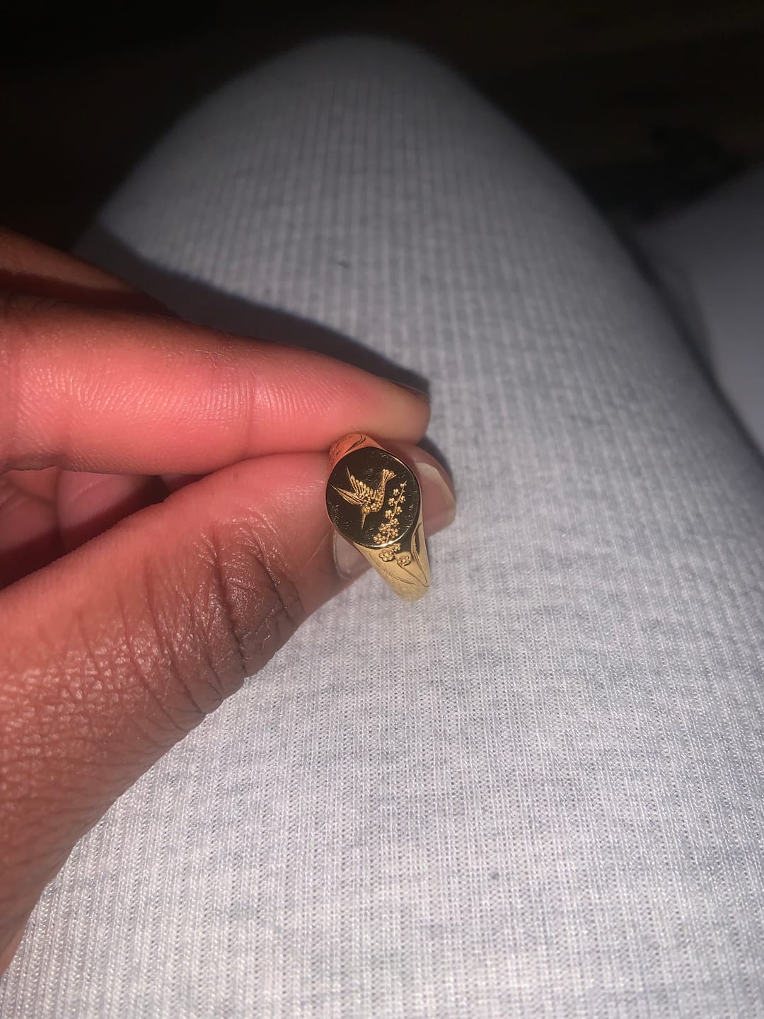 Customer photo review of Golden Hummingbird Signet Ring