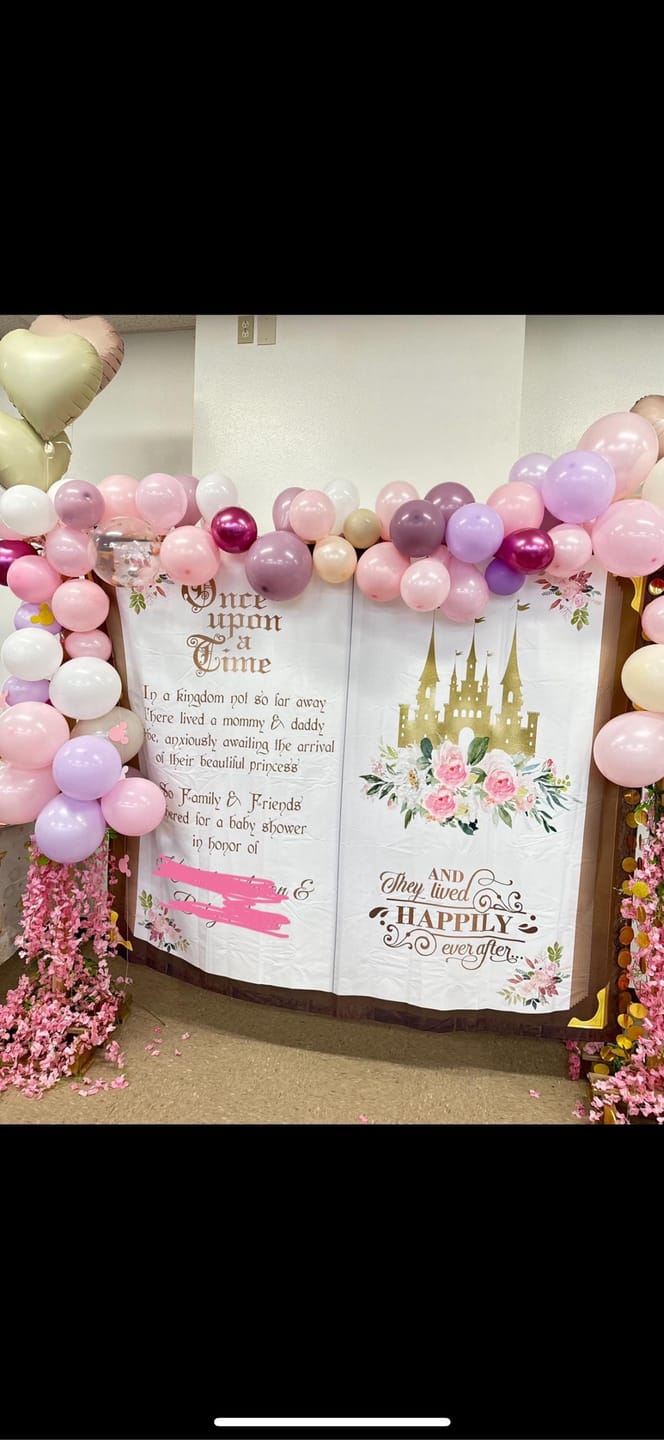 Customer photo review of Baby Shower Backdrop Blush Pink Floral Princess Fairytale Decor Royal Shower Little Princess Once Upon A Time Castle Baby Shower Banner