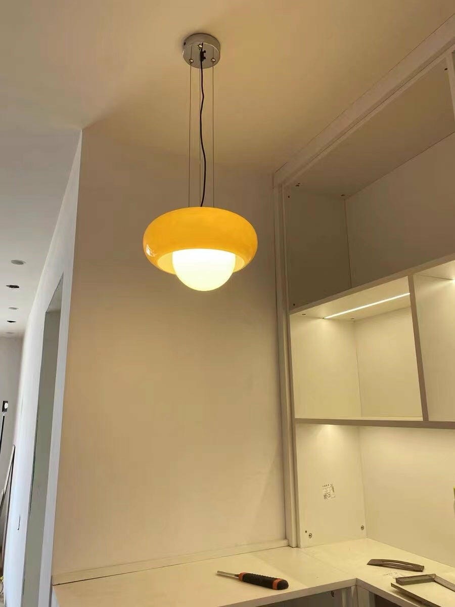 Customer photo review of Pumpkin Glass Pendant Light for Dining Table, 1-Light Wood