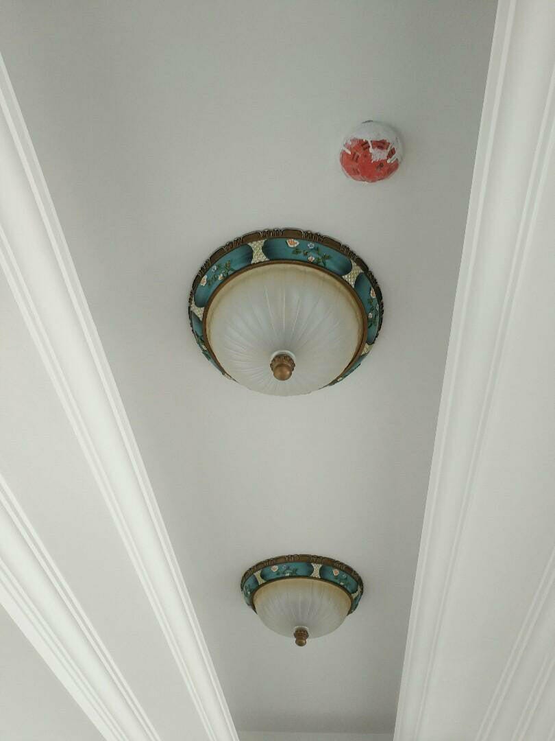Customer photo review of Blue Resin Ceiling Light, White Glass Shade, Flush Mount