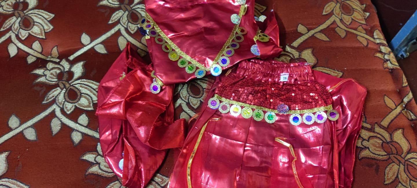 Customer photo review of Red Satin Western Dance Dress Dance Costume with Cap for Girls – Fancy Dress & Cultural Stage Performance Outfit