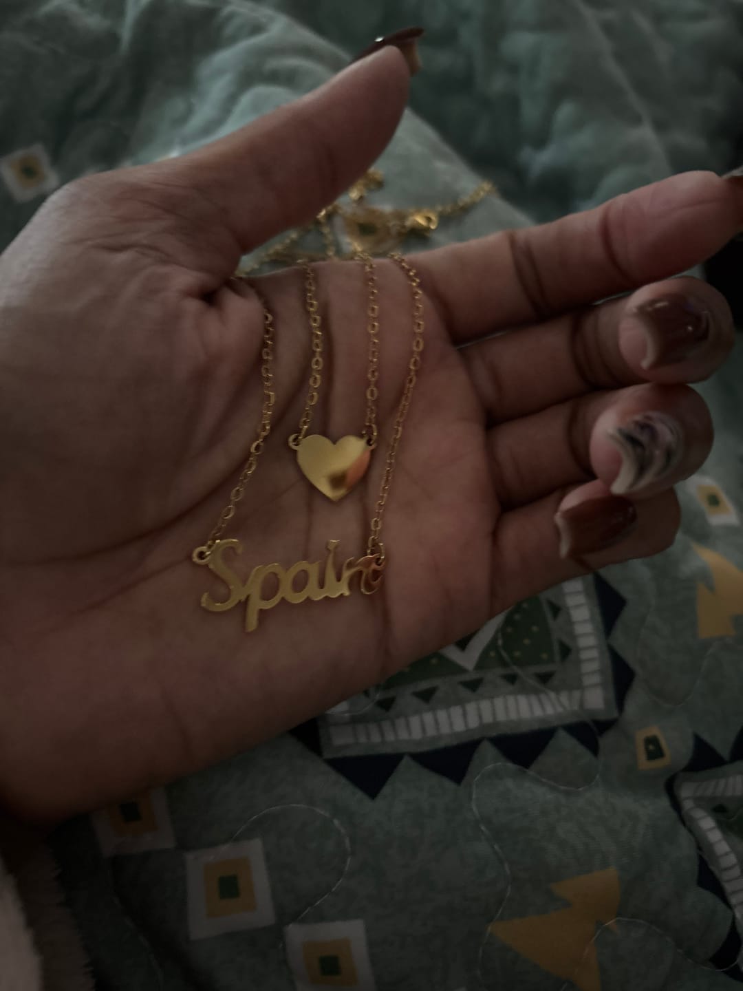 Customer photo review of Heart Layer Name Necklace